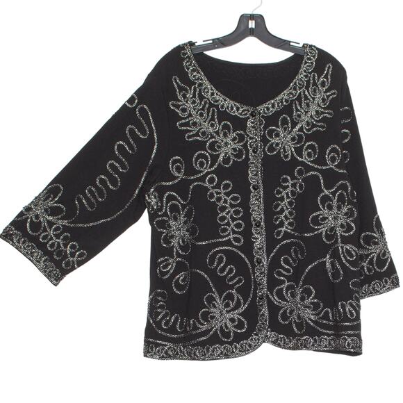 NWT Top Embroidered Boho Cottage Whimsigoth Retro Fairy Grunge Floral Black 2X - Picture 1 of 5